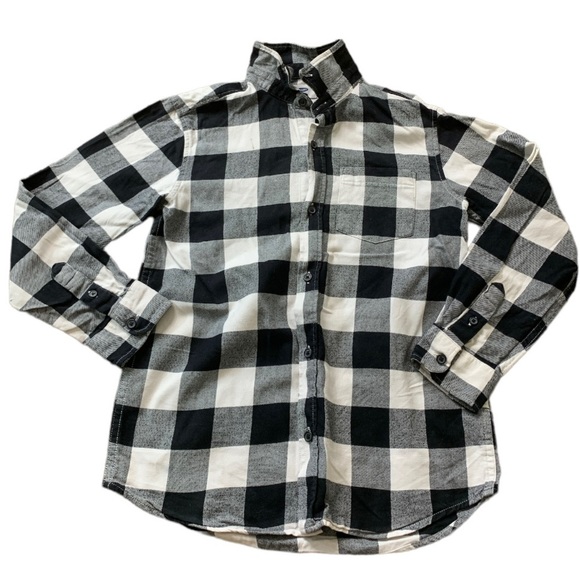 OLD NAVY Buffalo Textured Check Button Down Flannel Shirt Black/Ivory Boy 10-12Y - Picture 1 of 10